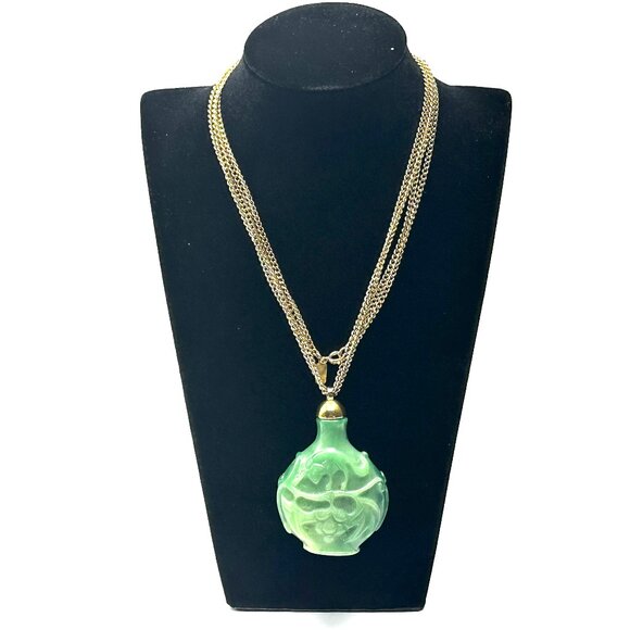 Vintage 1960s Kenneth Jay Lane Faux Jade Bottle Pendant w/2-Strand Necklace  EUC - Picture 8 of 9